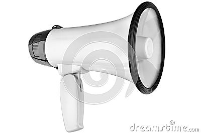 Black-white megaphone white background isolated closeup, loudspeaker, loudhailer, bullhorn, announcement symbol media illustration Cartoon Illustration