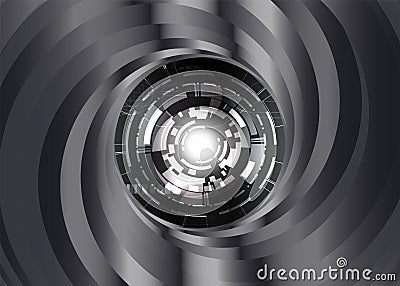 Black and white metal color Swirl background with digital eye robot Vector Illustration