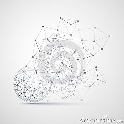 Black and White Minimal Cloud Computing, Networks Structure, Telecommunications Concept Design, Modern Style Globe Vector Illustration