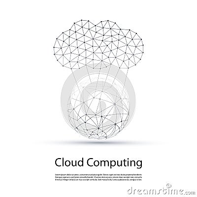 Black and White Minimal Cloud Computing, Networks Structure, Telecommunications Concept Design With Wireframe Vector Illustration