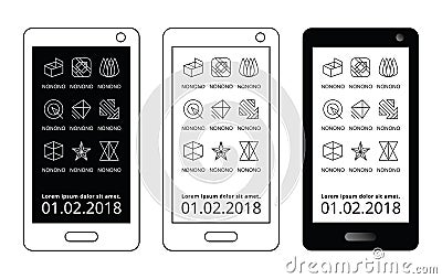 Black and white mobile template. Abstract line icon app geometric interface. Vector Illustration