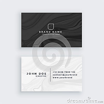 Black and white modern business card with marble texture Vector Illustration