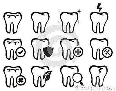 Black and White Molar Teeth Vector Icon Set Vector Illustration