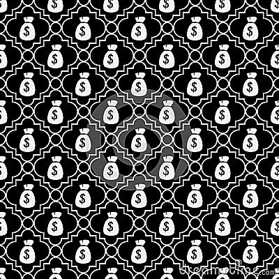 Black and White Money Bag Repeat Pattern Background Stock Photo