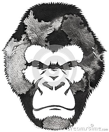 Black and white monochrome painting with water and ink draw monkey illustration Cartoon Illustration