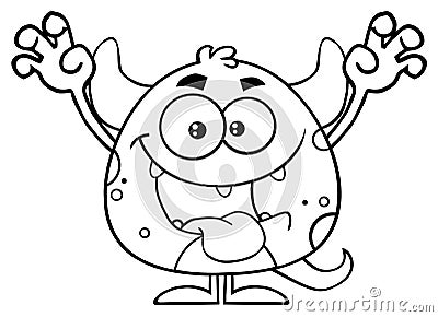Black And White Monster Cartoon Emoji Character Scaring. Vector Illustration