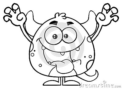 Black And White Monster Cartoon Emoji Character Scaring Vector Illustration