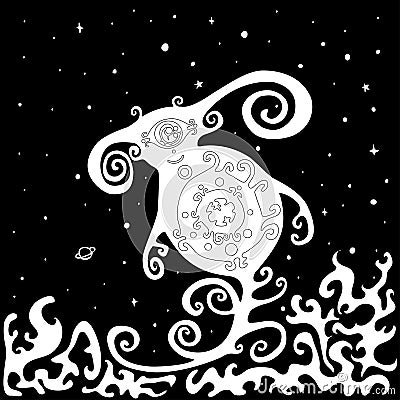 Black and white monster isolated background space Vector Illustration