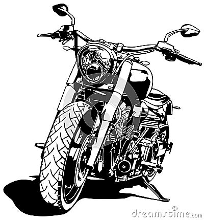 Black and White Motorcycle Drawing Vector Illustration