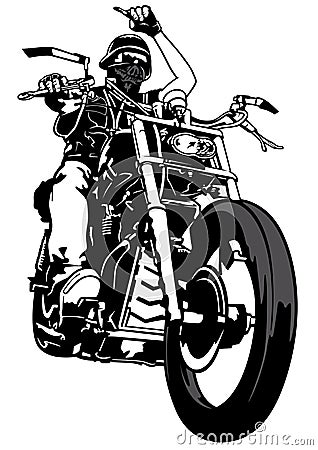 Black and White Motorcyclist From Gang Vector Illustration