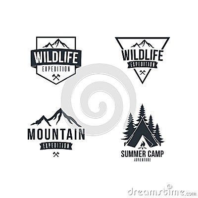 Black and White Mountain Explorer Adventure Badge Vector Design Set Vector Illustration