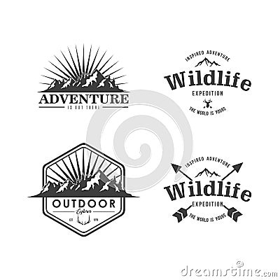 Black and White Mountain Explorer Adventure Badge Vector Design Set Vector Illustration