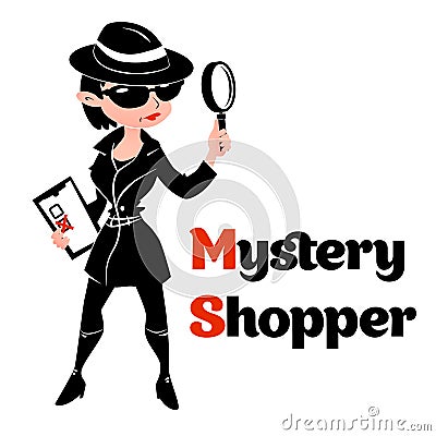 Black and white mystery shopper woman in spy coat Stock Photo