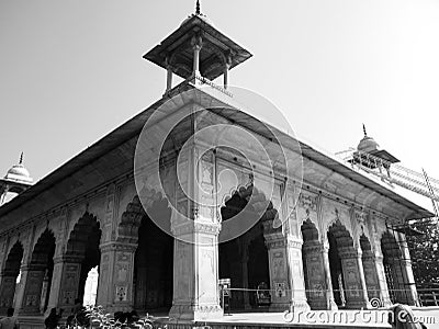 Black & White Old Architecture inside Red Fort in Delhi India during day time, Famous Red Fort Delhi inside view Stock Photo