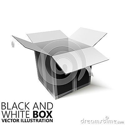 Black and white open box 3D/ illustration Cartoon Illustration