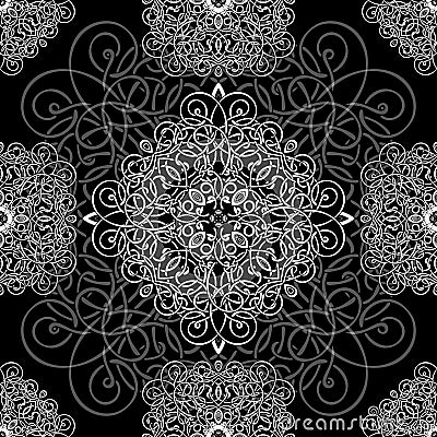 Black and white ornament, seamless pattern, vector background. White wicker weave on a black background, monochrome Vector Illustration
