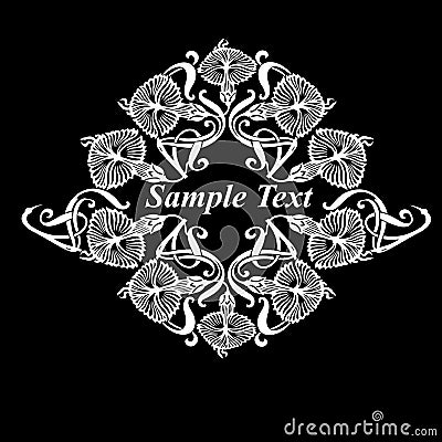 Black And White Ornate Flower Quad Vector Illustration