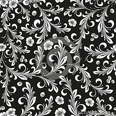 Black and white ornate oriental floral seamless pattern vector. Russian traditional decoration design. Vector Illustration