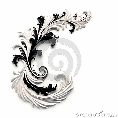 Elegant Rococo-inspired Black And White Pattern On White Background Stock Photo