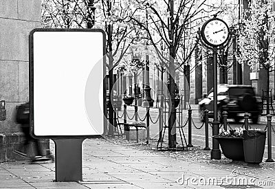 Black and white outdoor billboard mockup on city street Stock Photo