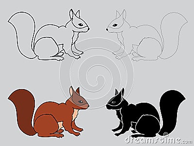 Hand drawn illustration of four wild squirrels Vector Illustration