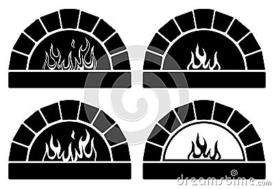 vector black and white ovens with fire Vector Illustration