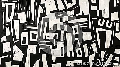 A black and white painting of a bunch of squares, AI Stock Photo