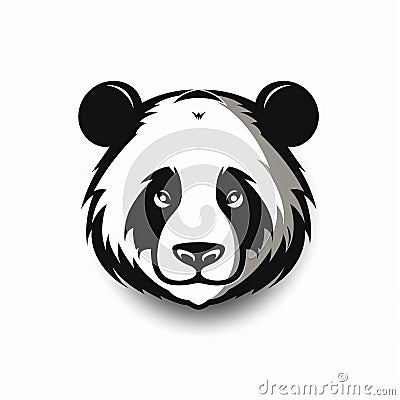 Black And White Panda Bear Logo With Chinese Iconography Cartoon Illustration