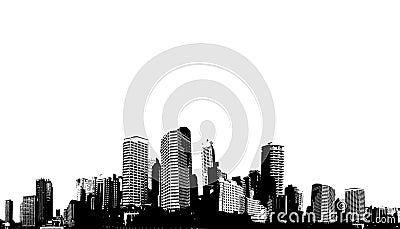 Black and white panorama city. Vector Illustration