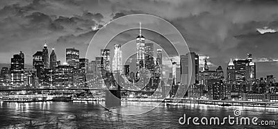 Black and white panoramic picture of New York at night. Stock Photo