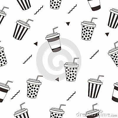 Black and whitel Seamless Pattern With Soft Drink Cup Vector Vector Illustration