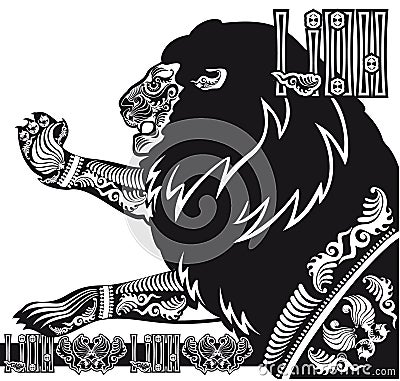 Black and white patterned silhouette of a lion's head in profile Vector Illustration