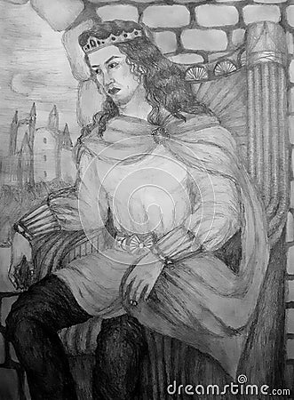Black and white pencil drawing, king on the throne Stock Photo