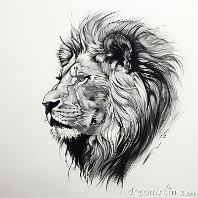 Hyperrealistic Black Lion Tattoo Drawing On White Paper Stock Photo