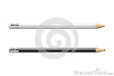 Black and white pencil mockup with eraser isolated on white background. Stock Photo