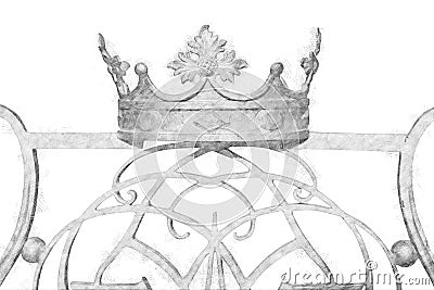 black and white pencil sketch style and abstract illustration of vintage ornament crown element Cartoon Illustration