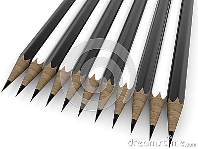 Black and white pencils in a row one after the other Stock Photo