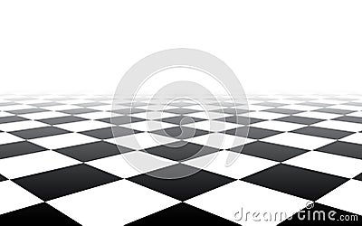 Black and white perspective checkered background. Vector Illustration