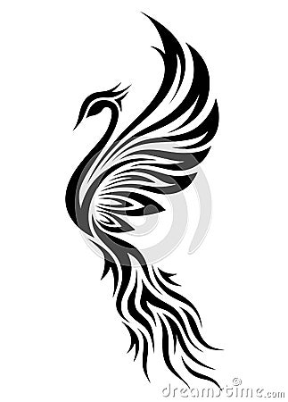 Black and White Phoenix Tribal Tattoo Vector Illustration