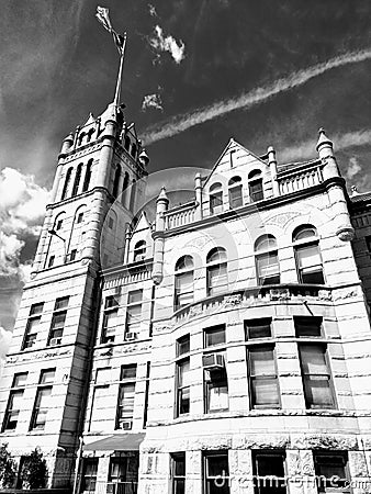 Black and white photo building police station sky Stock Photo