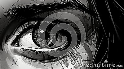 Noir Comic Art: Captivating Illustration Of A Woman's Crying Eye Stock Photo