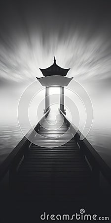 Surreal Stone Pagoda: A Cinematic Journey Inspired By Michael Kenna Stock Photo