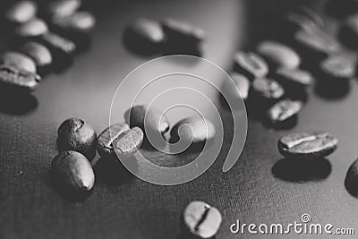 Black and white photo of spilled coffee beans Stock Photo