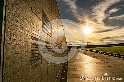 Wall with the names of victims of state violence in the Park of Memory in Buenos Aires, Argentina Editorial Stock Photo