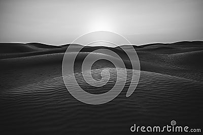 Black and white photo of a desert landscape Stock Photo