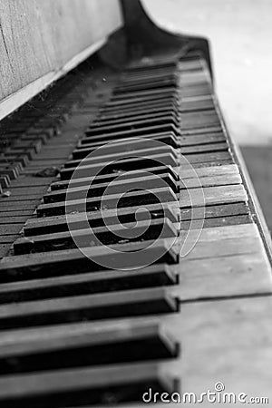 Black and white photo of destroyed old piano Stock Photo