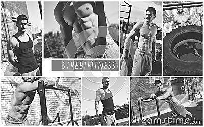 Black and white photo grid of street fitness Stock Photo