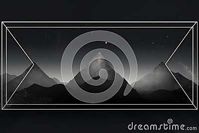 a black and white photo of mountains and stars Stock Photo