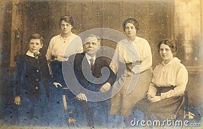 Black and white photo of wealthy family 1890s - 1900s Editorial Stock Photo