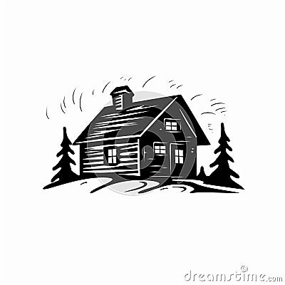 Bold Graphic Illustration Of An Old Wooden Cabin In The Woods Cartoon Illustration